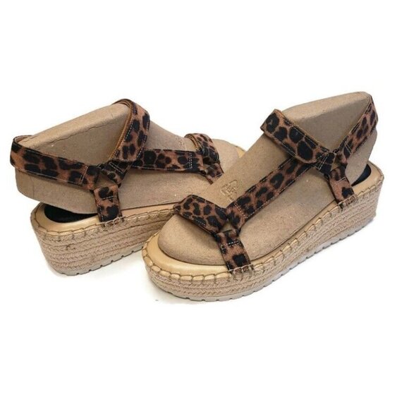 Nine West Womens Size 6 Gaduex2 Espadrille Wedge Open Toe Sandals Brown Leopard - Picture 8 of 8